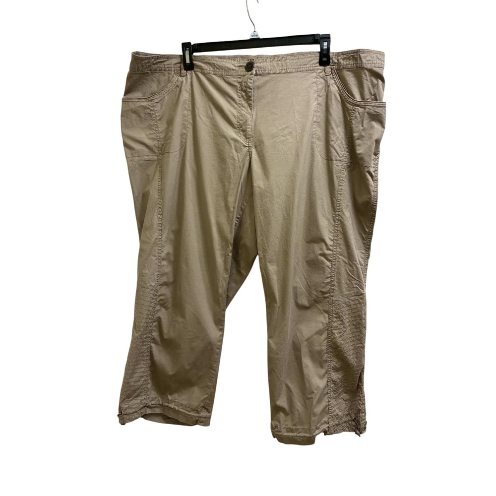 Ulla Popken Cargo Capri Pants Womens 26 Khaki Pintuck Cropped Utility Plus Size